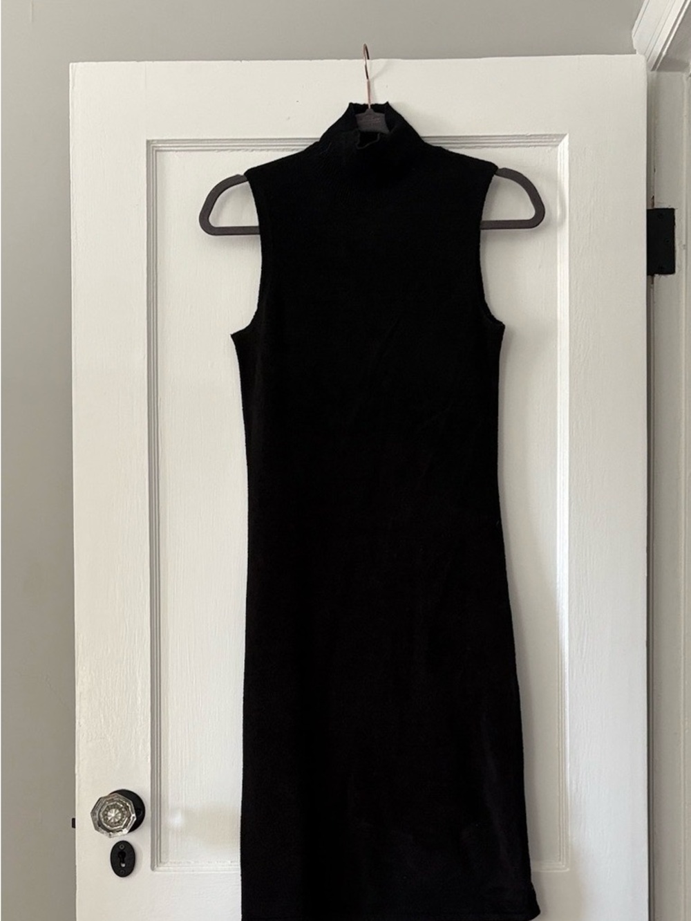Theory Black Sleeveless Velvet Turtleneck Midi Dress